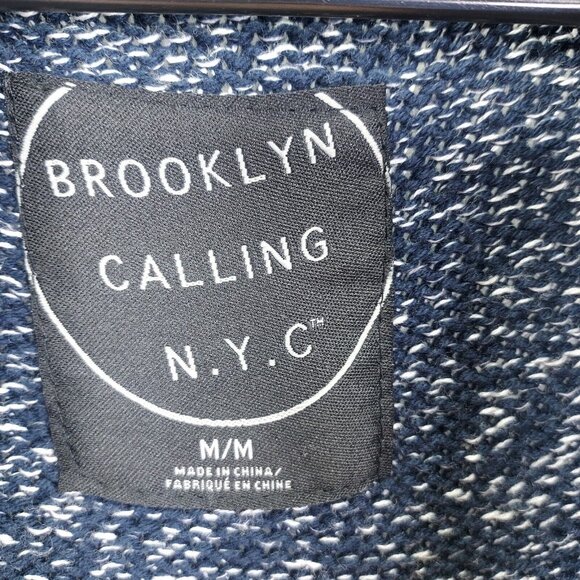 Brooklyn Calling Cardigan Men's M Grandpa Sweater Shawl Collar Blue White Fleck - Picture 10 of 15